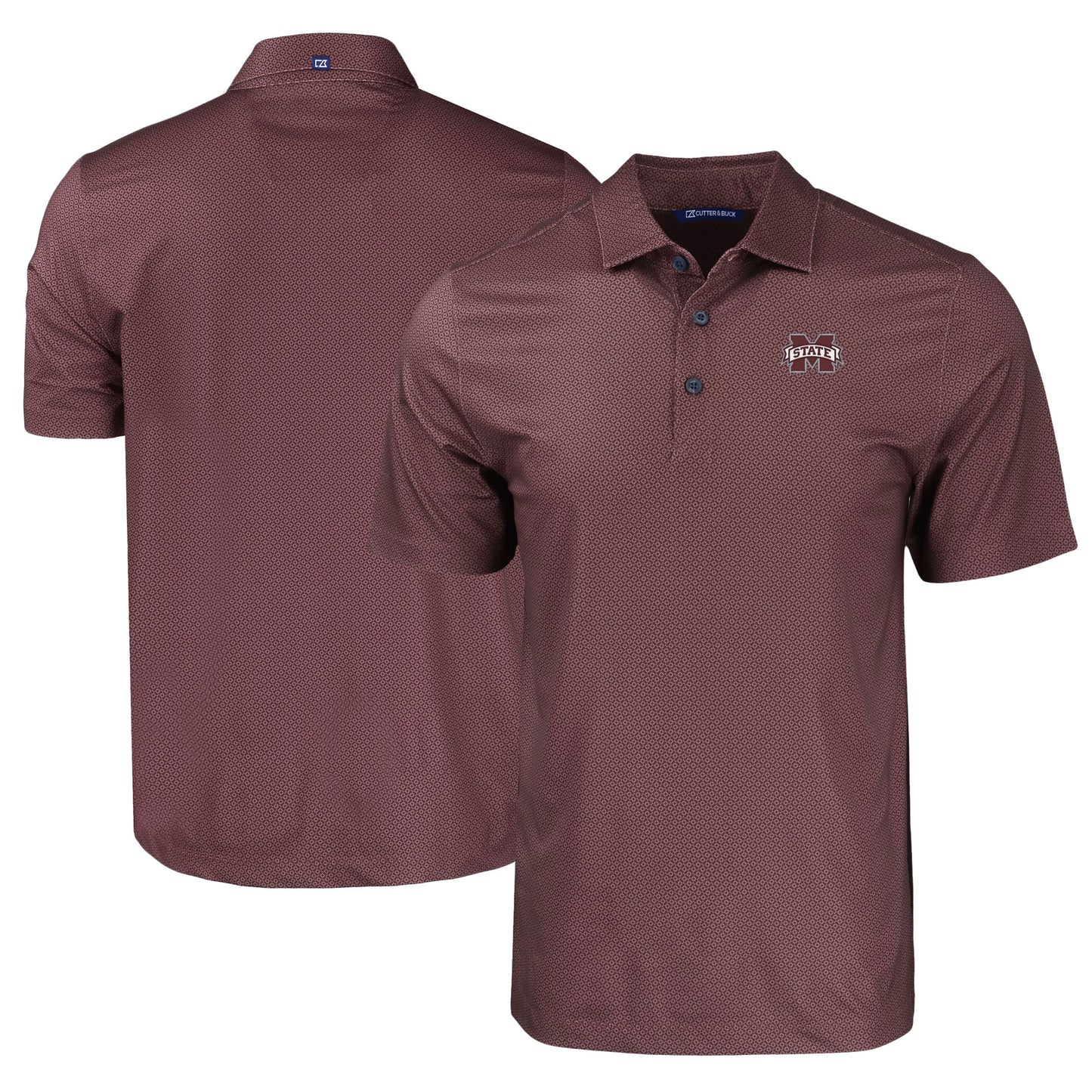 Men's Cutter & Buck Maroon Mississippi State Bulldogs Pike Eco Tonal Geo Print Stretch Recycled Polo