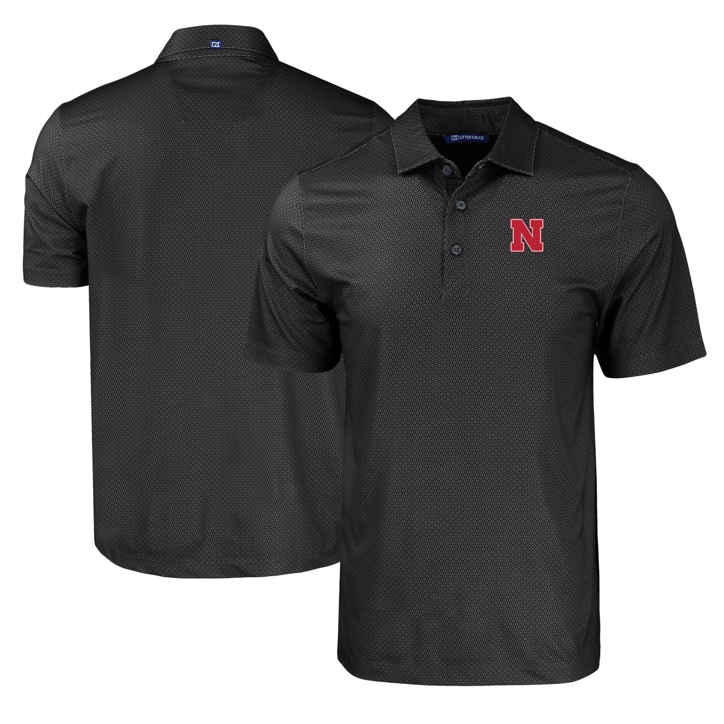 Men's Cutter & Buck Black Nebraska Huskers Pike Eco Tonal Geo Print Stretch Recycled Polo