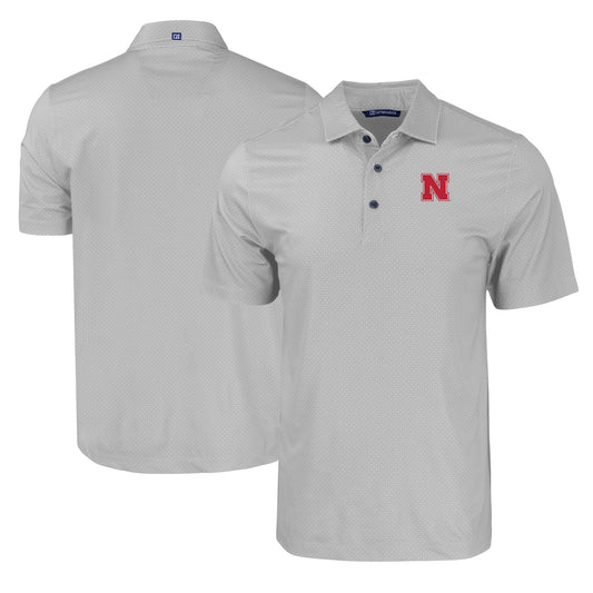 Men's Cutter & Buck Gray Nebraska Huskers Pike Eco Tonal Geo Print Stretch Recycled Polo