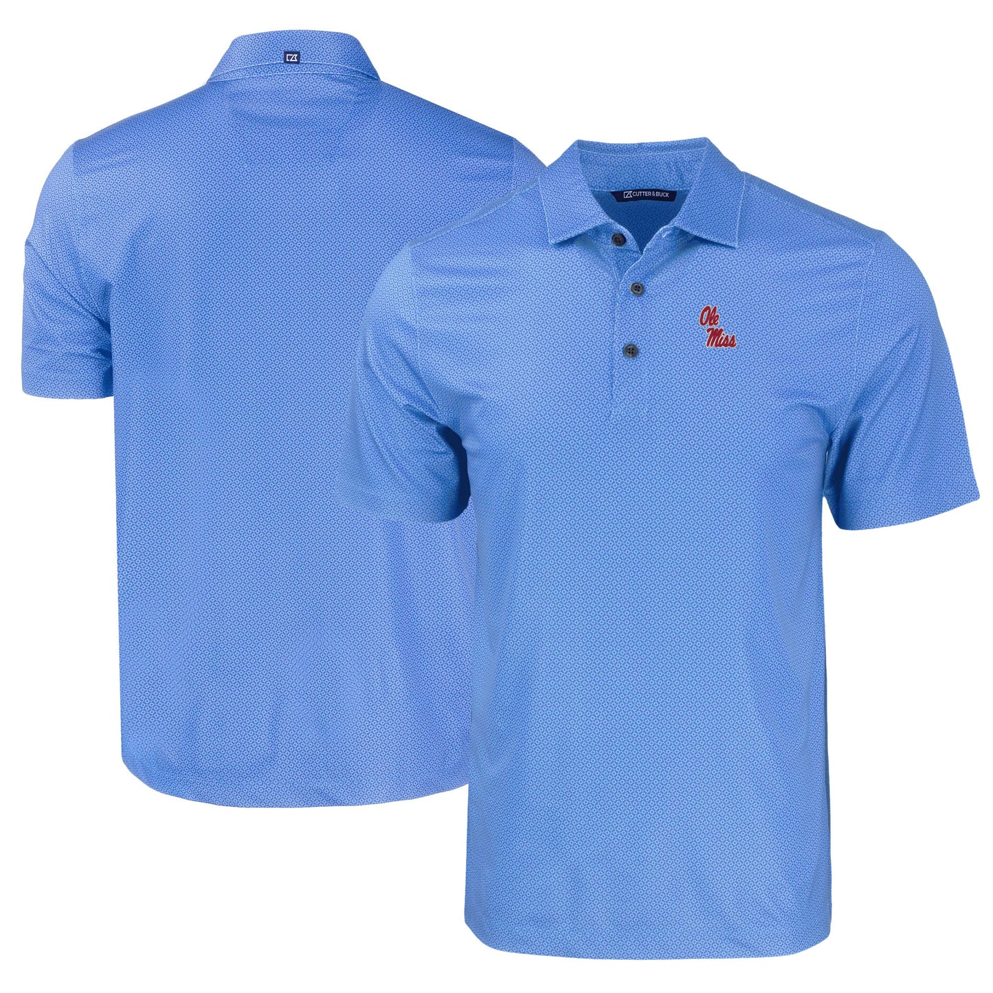 Men's Cutter & Buck Powder Blue Ole Miss Rebels Pike Eco Tonal Geo Print Stretch Recycled Polo