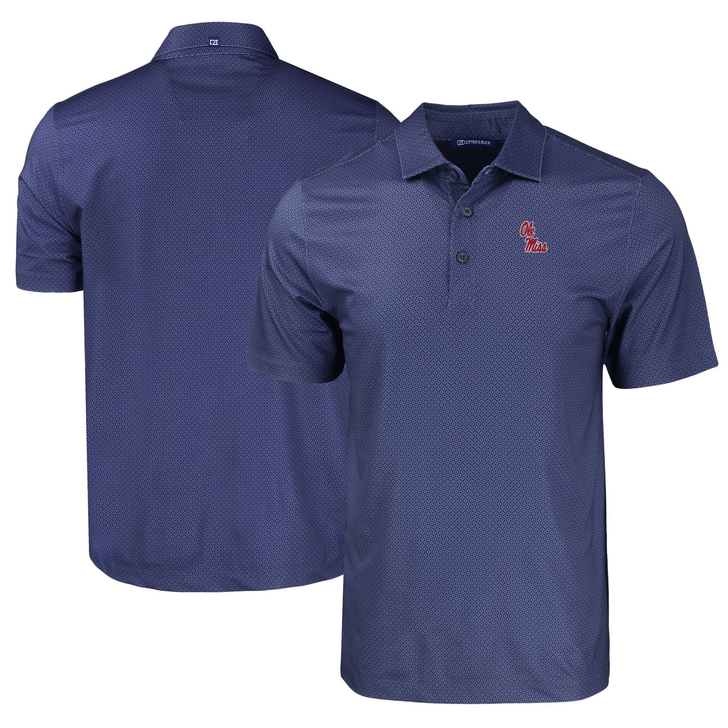 Men's Cutter & Buck Navy Ole Miss Rebels Pike Eco Tonal Geo Print Stretch Recycled Polo