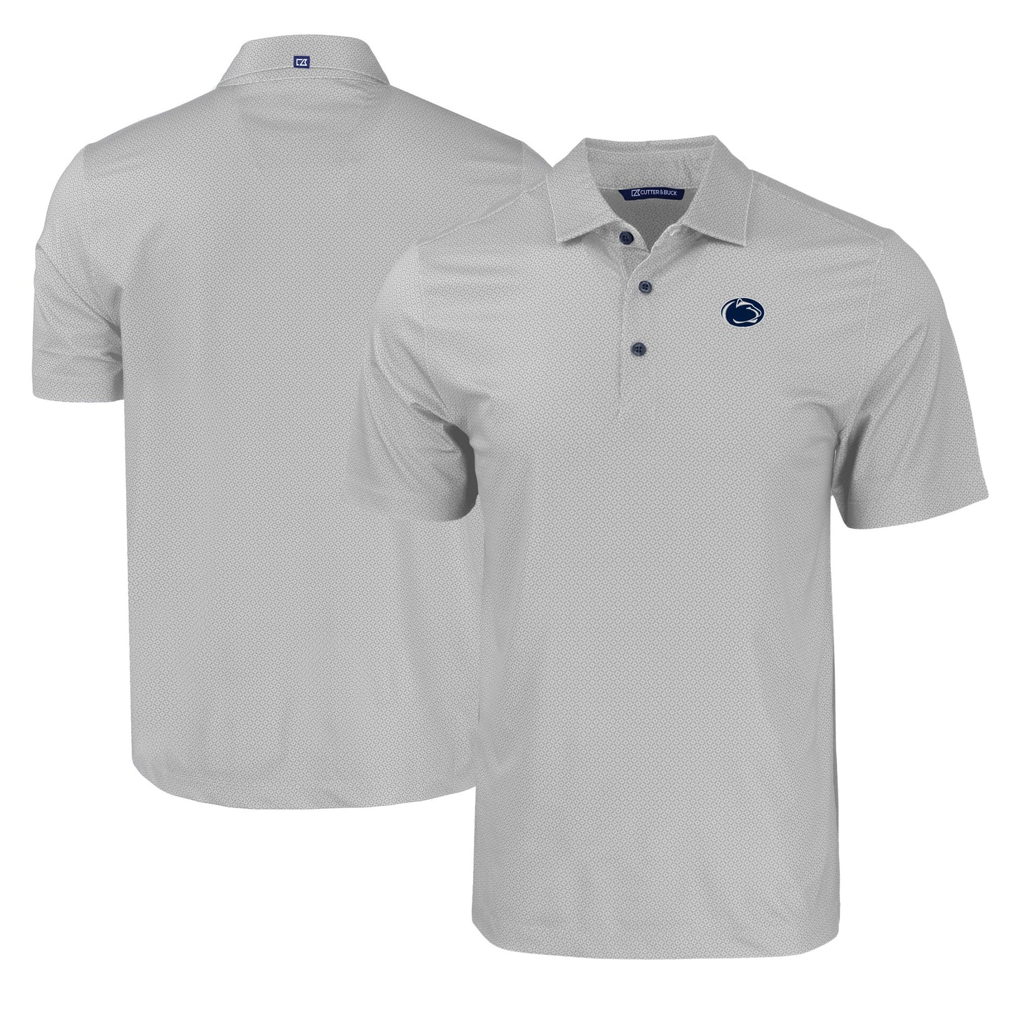 Men's Cutter & Buck Gray Penn State Nittany Lions Pike Eco Tonal Geo Print Stretch Recycled Polo