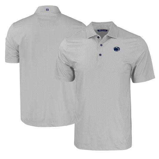 Men's Cutter & Buck Gray Penn State Nittany Lions Pike Eco Tonal Geo Print Stretch Recycled Polo