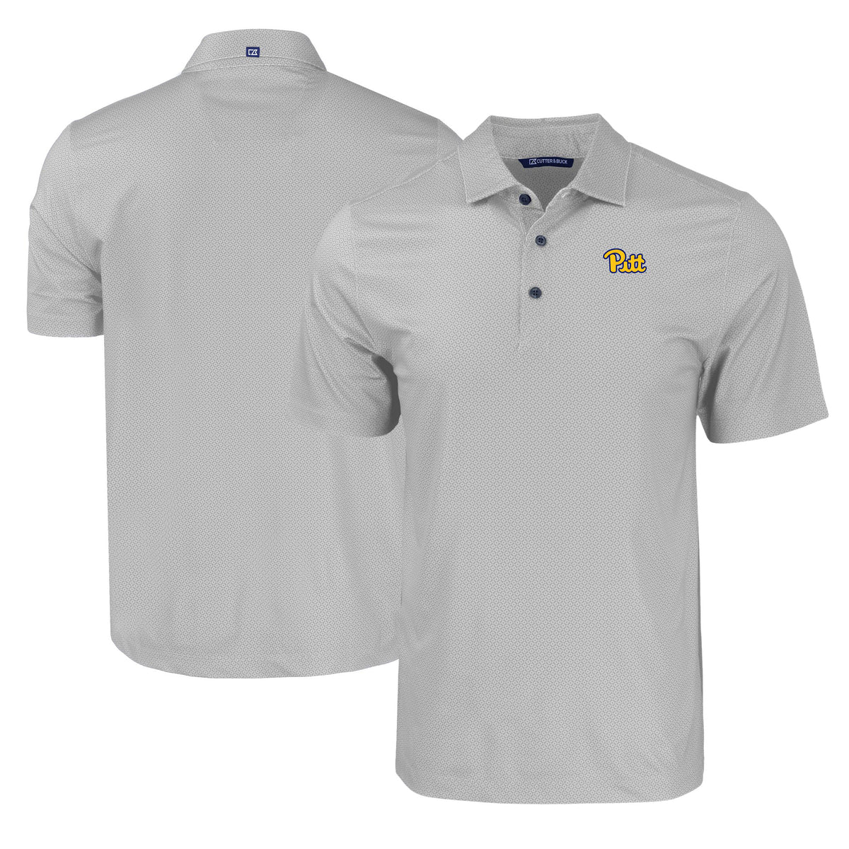Men's Cutter & Buck Gray Pitt Panthers Pike Eco Tonal Geo Print Stretch Recycled Polo
