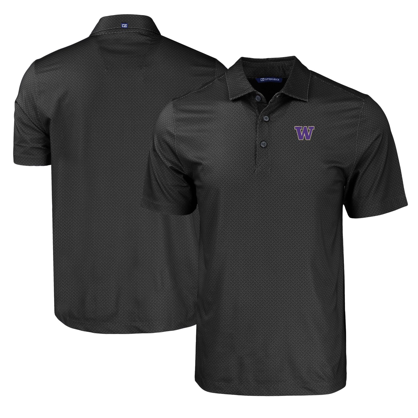 Men's Cutter & Buck Black Washington Huskies Pike Eco Tonal Geo Print Stretch Recycled Polo