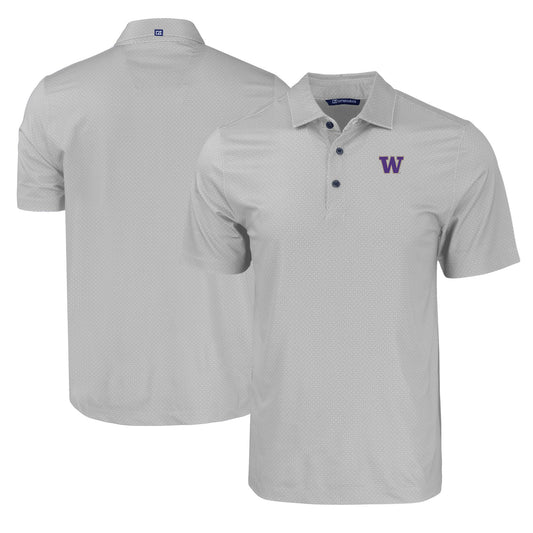 Men's Cutter & Buck Gray Washington Huskies Pike Eco Tonal Geo Print Stretch Recycled Polo