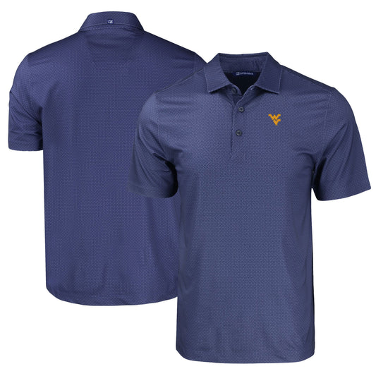 Men's Cutter & Buck Navy West Virginia Mountaineers Pike Eco Tonal Geo Print Stretch Recycled Polo