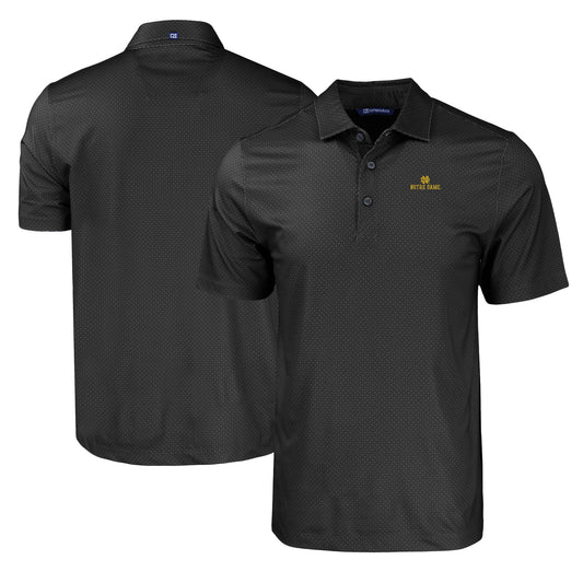 Men's Cutter & Buck Black Notre Dame Fighting Irish Pike Eco Tonal Geo Print Stretch Recycled Polo