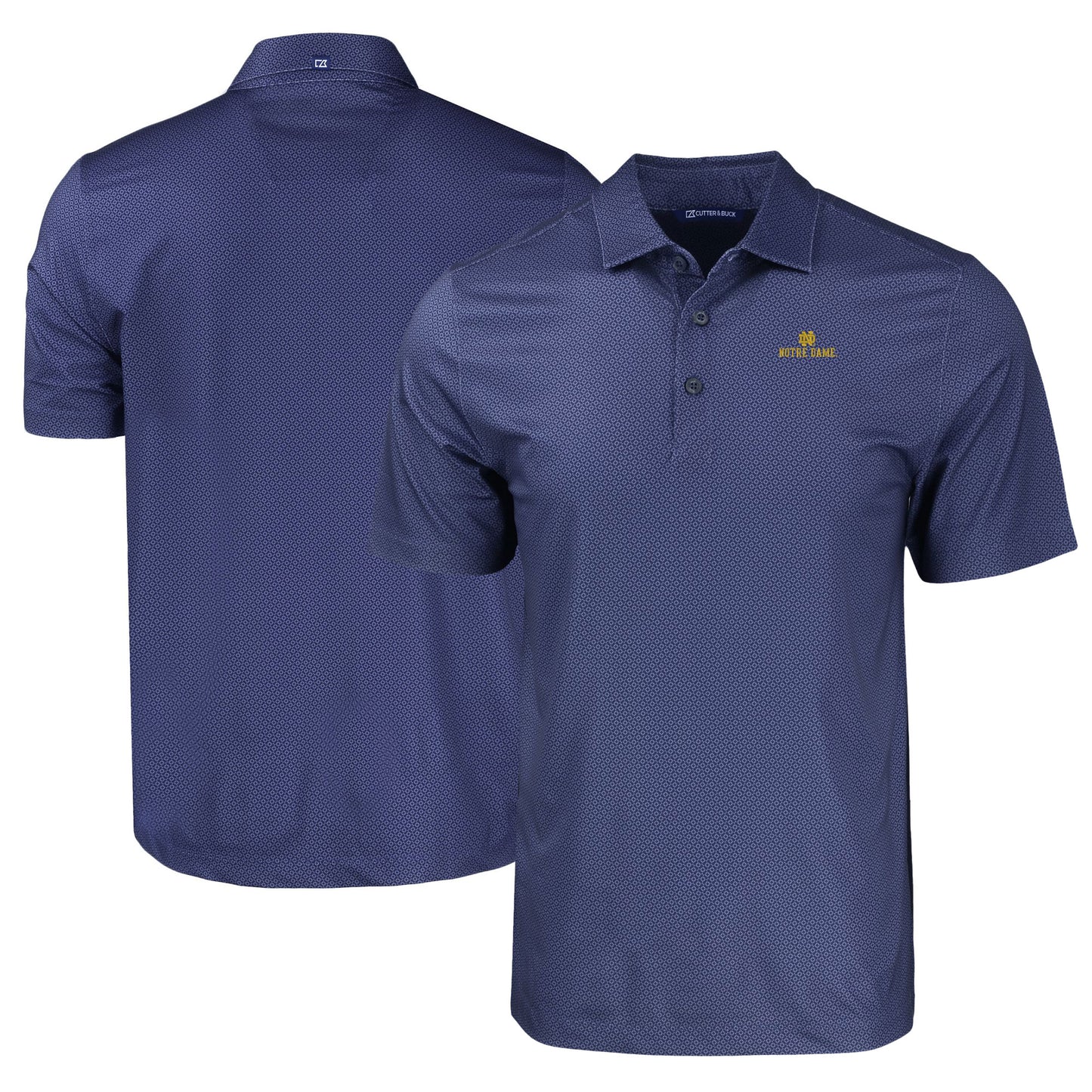 Men's Cutter & Buck Navy Notre Dame Fighting Irish Pike Eco Tonal Geo Print Stretch Recycled Polo