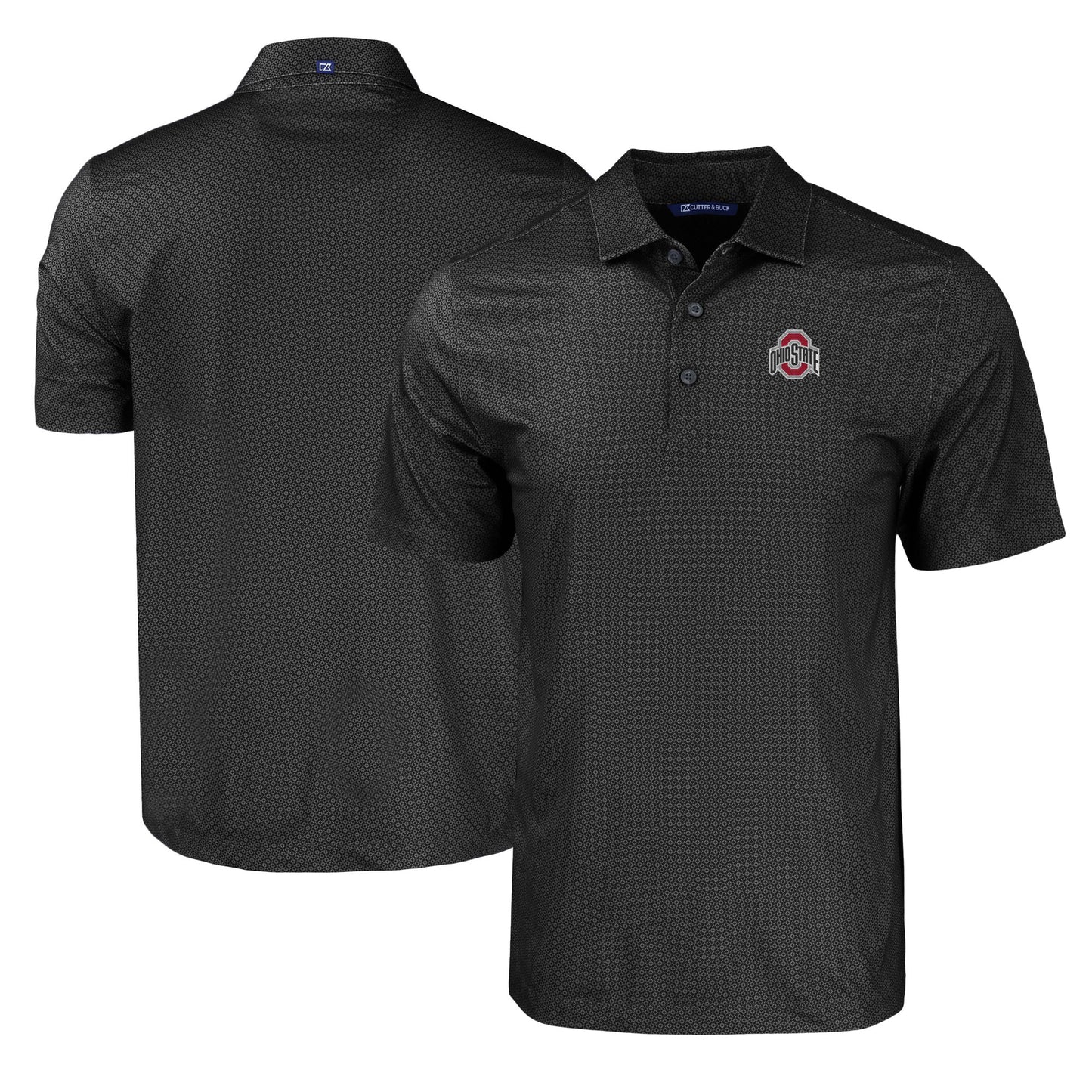 Men's Cutter & Buck Black Ohio State Buckeyes Pike Eco Tonal Geo Print Stretch Recycled Polo