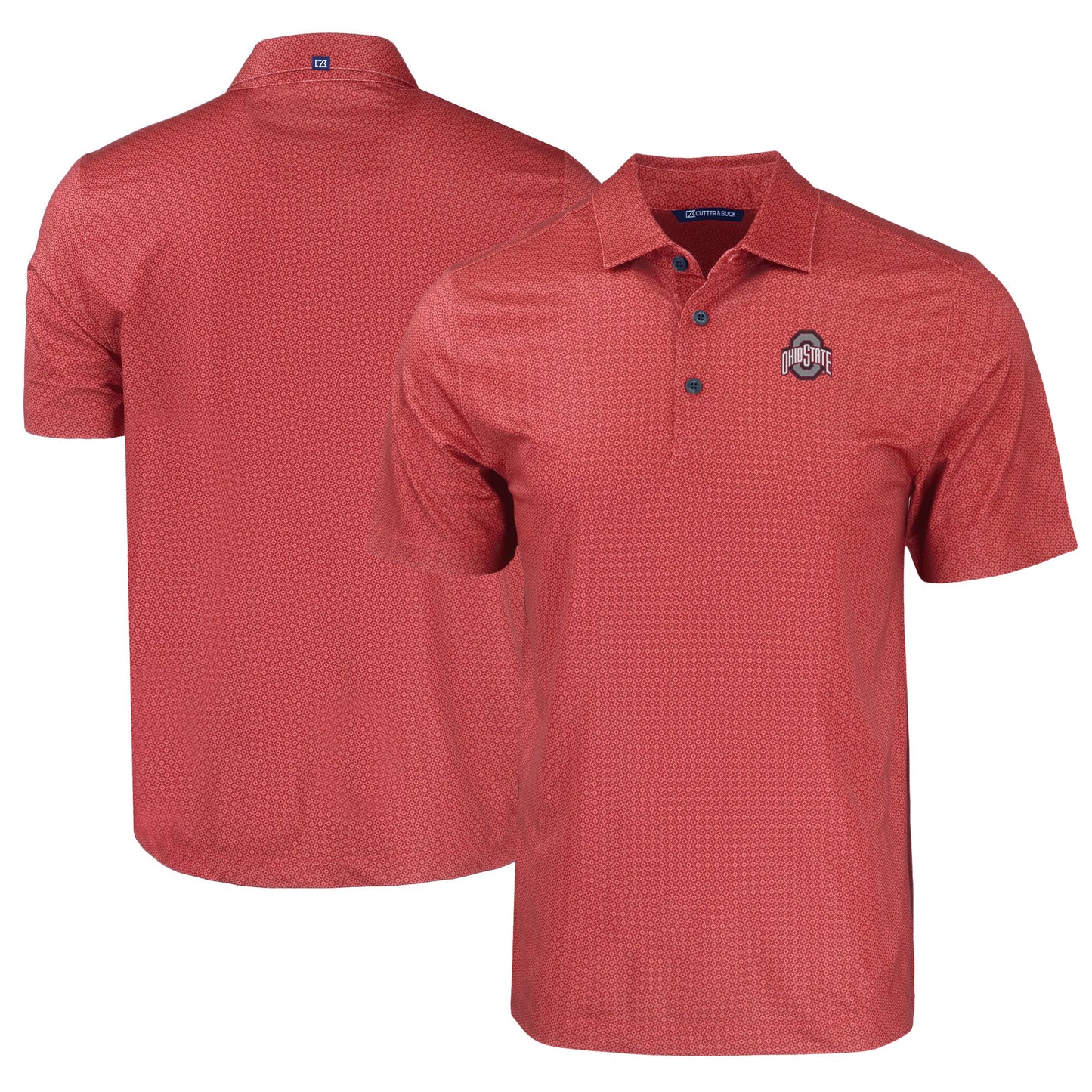 Men's Cutter & Buck Scarlet Ohio State Buckeyes Pike Eco Tonal Geo Print Stretch Recycled Polo