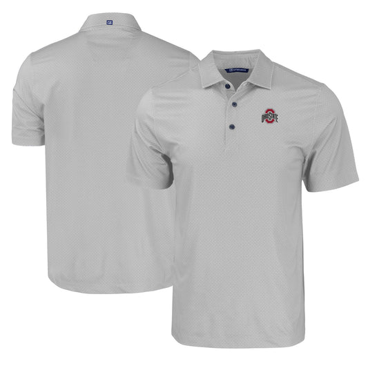 Men's Cutter & Buck Gray Ohio State Buckeyes Pike Eco Tonal Geo Print Stretch Recycled Polo