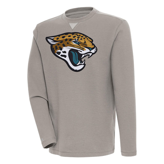 Men's Antigua  Oatmeal Jacksonville Jaguars Flier Bunker Pullover Sweatshirt