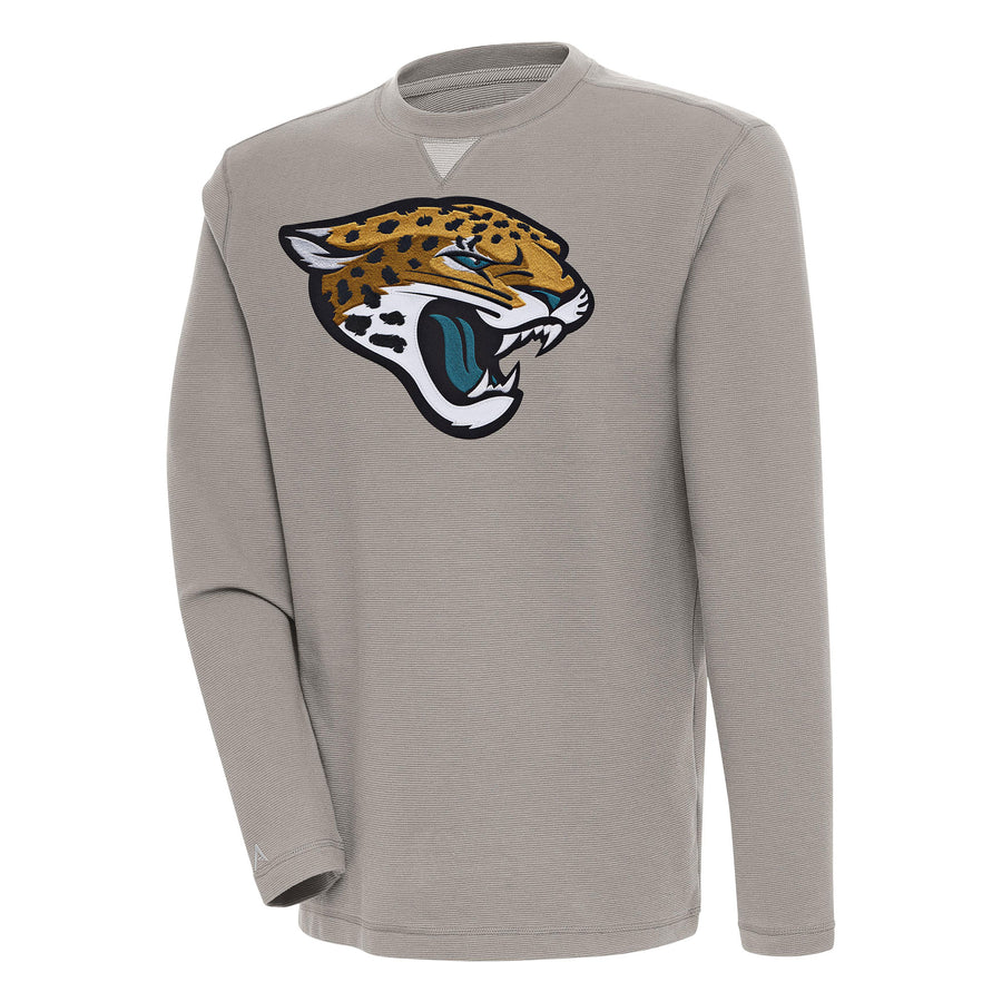 Men's Antigua  Oatmeal Jacksonville Jaguars Flier Bunker Pullover Sweatshirt