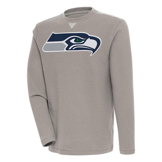 Men's Antigua  Oatmeal Seattle Seahawks Flier Bunker Pullover Sweatshirt
