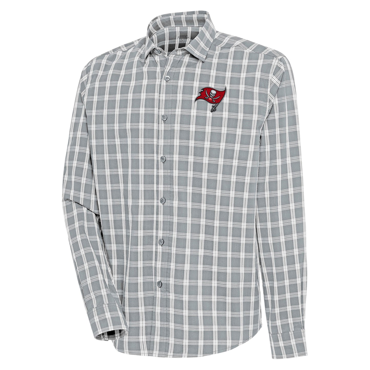 Men's Antigua  Heather Gray/Charcoal Tampa Bay Buccaneers Carry Long Sleeve Button-Up Shirt