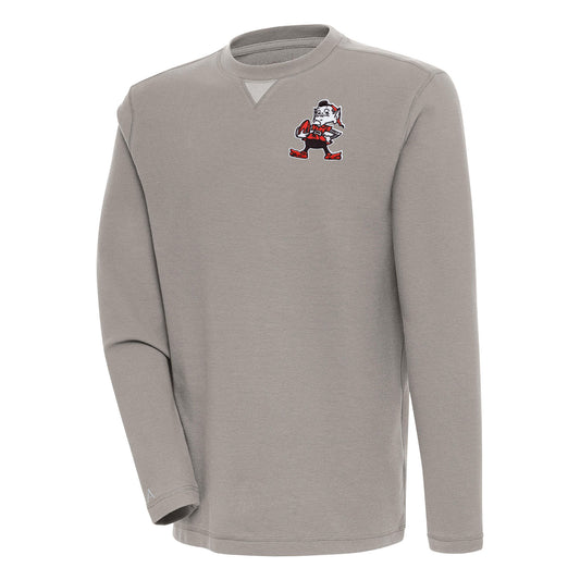 Men's Antigua  Oatmeal Cleveland Browns Flier Bunker Pullover Sweatshirt