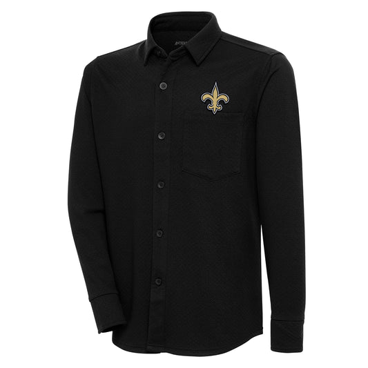 Men's Antigua  Black New Orleans Saints Streamer Button-Up Shacket