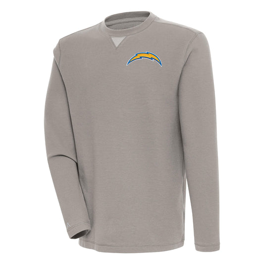 Men's Antigua  Oatmeal Los Angeles Chargers Flier Bunker Pullover Sweatshirt