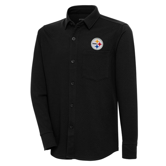 Men's Antigua  Black Pittsburgh Steelers Streamer Button-Up Shacket