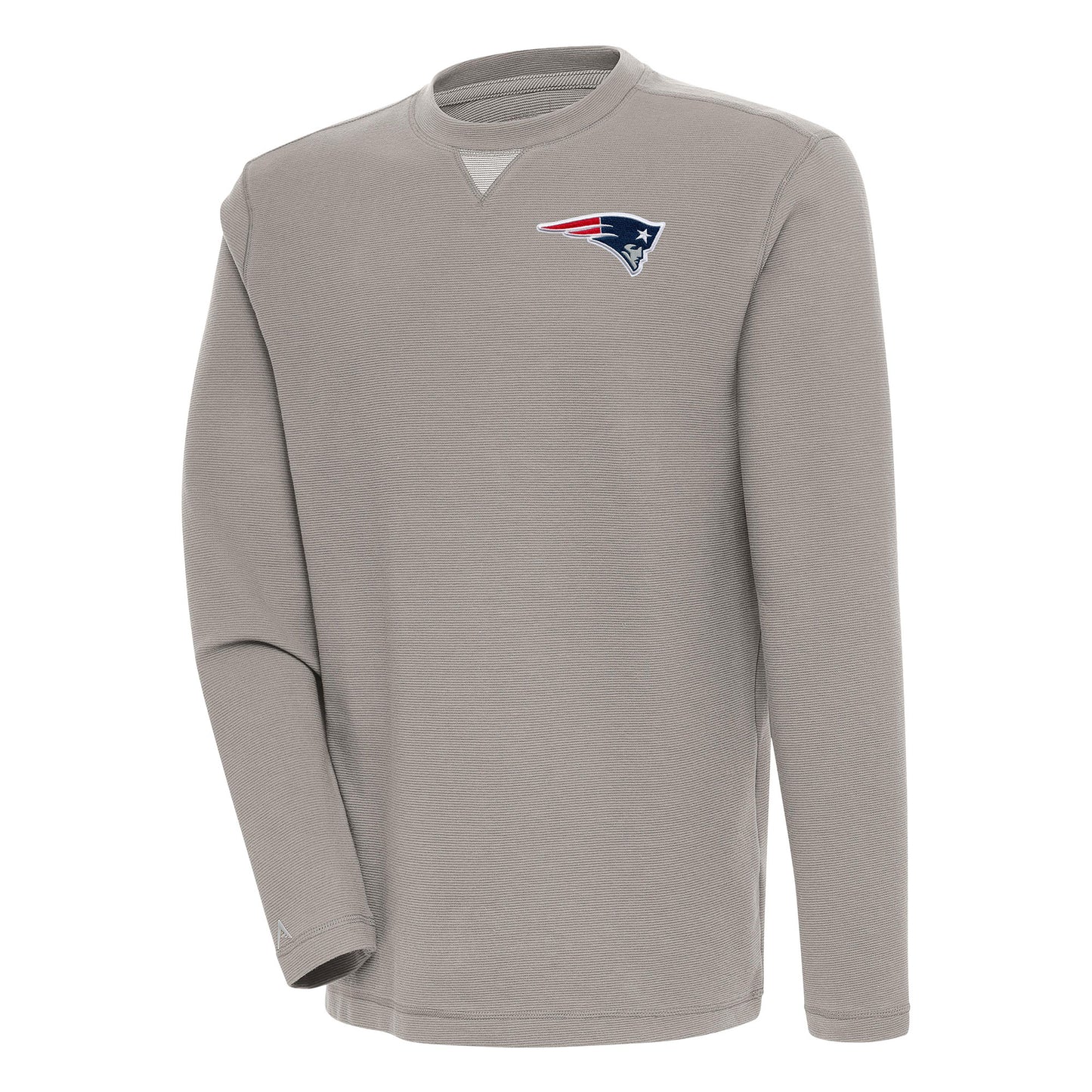 Men's Antigua  Oatmeal New England Patriots Flier Bunker Pullover Sweatshirt