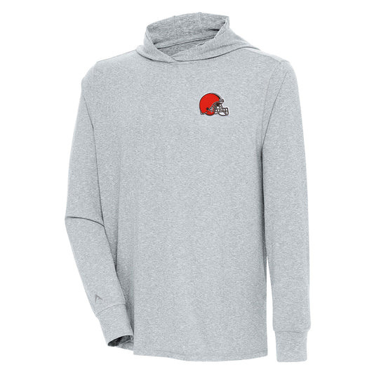 Men's Antigua  Heather Gray Cleveland Browns Saga Long Sleeve Hoodie T-Shirt