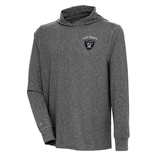 Men's Antigua  Heather Black Las Vegas Raiders Saga Long Sleeve Hoodie T-Shirt