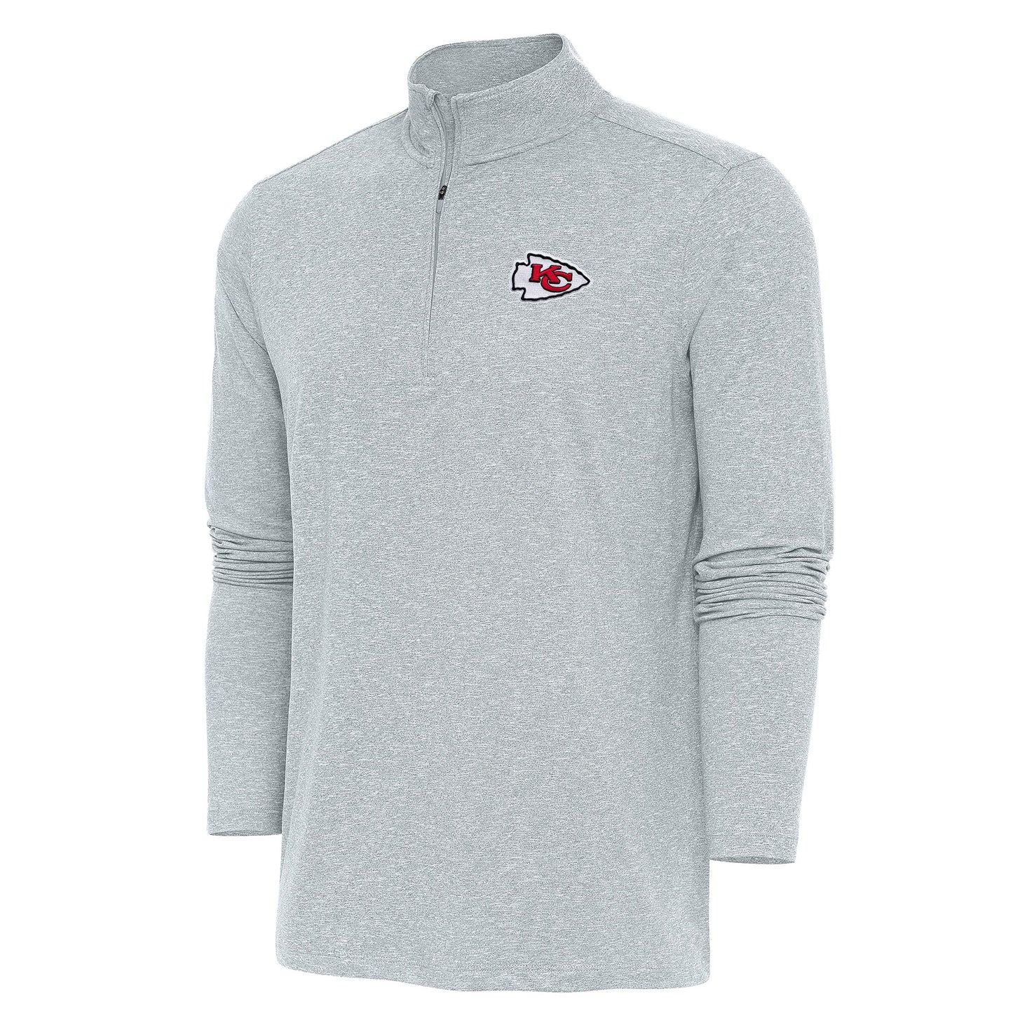 Men's Antigua  Heather Gray Kansas City Chiefs Hunk Quarter-Zip Pullover Top