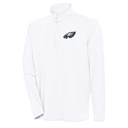 Men's Antigua  White Philadelphia Eagles Hunk Quarter-Zip Pullover Top