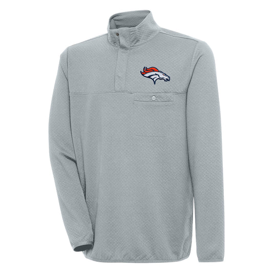 Men's Antigua  Gray Denver Broncos Streamer Quarter-Snap Pullover Jacket