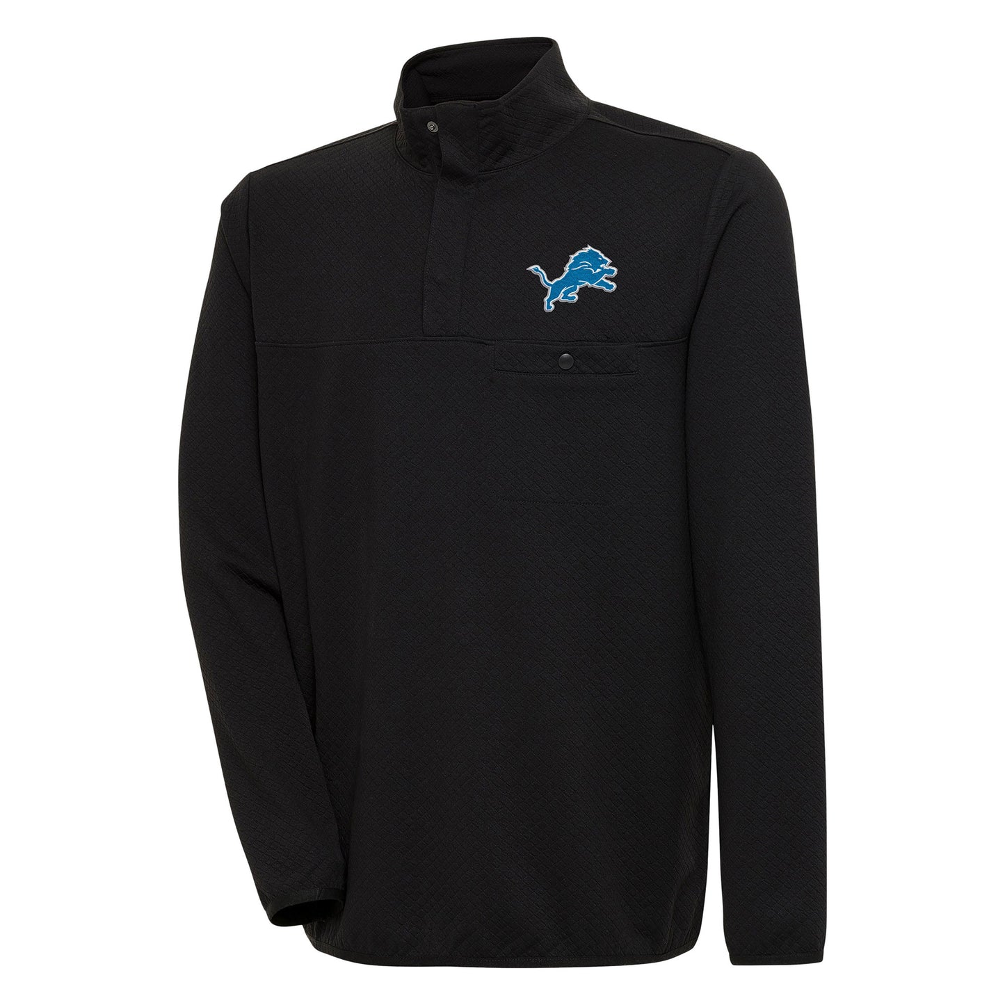 Men's Antigua  Black Detroit Lions Streamer Quarter-Snap Pullover Jacket