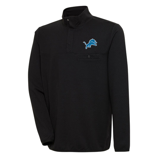 Men's Antigua  Black Detroit Lions Streamer Quarter-Snap Pullover Jacket