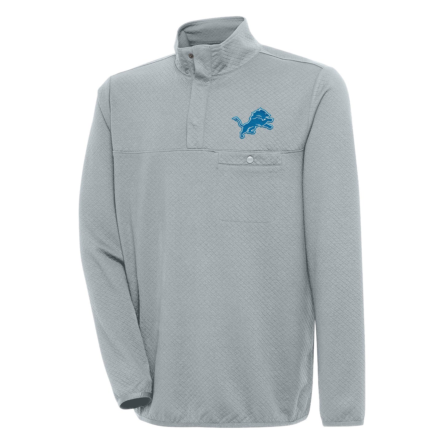 Men's Antigua  Gray Detroit Lions Streamer Quarter-Snap Pullover Jacket