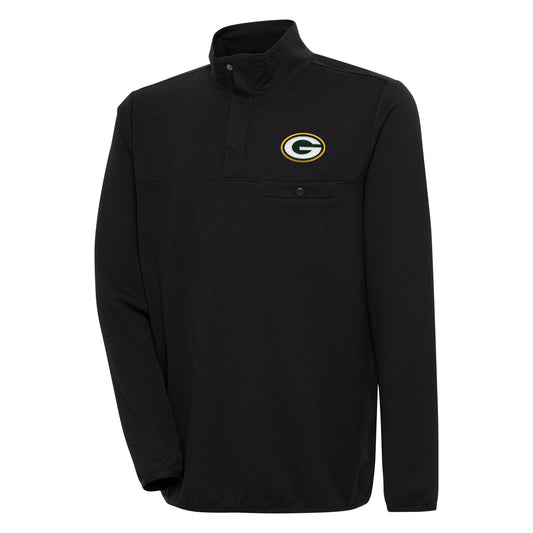 Men's Antigua  Black Green Bay Packers Streamer Quarter-Snap Pullover Jacket
