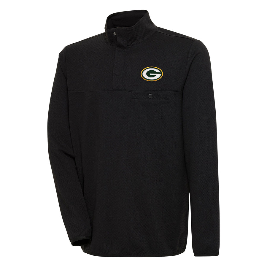 Men's Antigua  Black Green Bay Packers Streamer Quarter-Snap Pullover Jacket