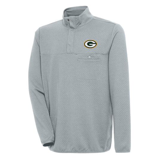 Men's Antigua  Gray Green Bay Packers Streamer Quarter-Snap Pullover Jacket
