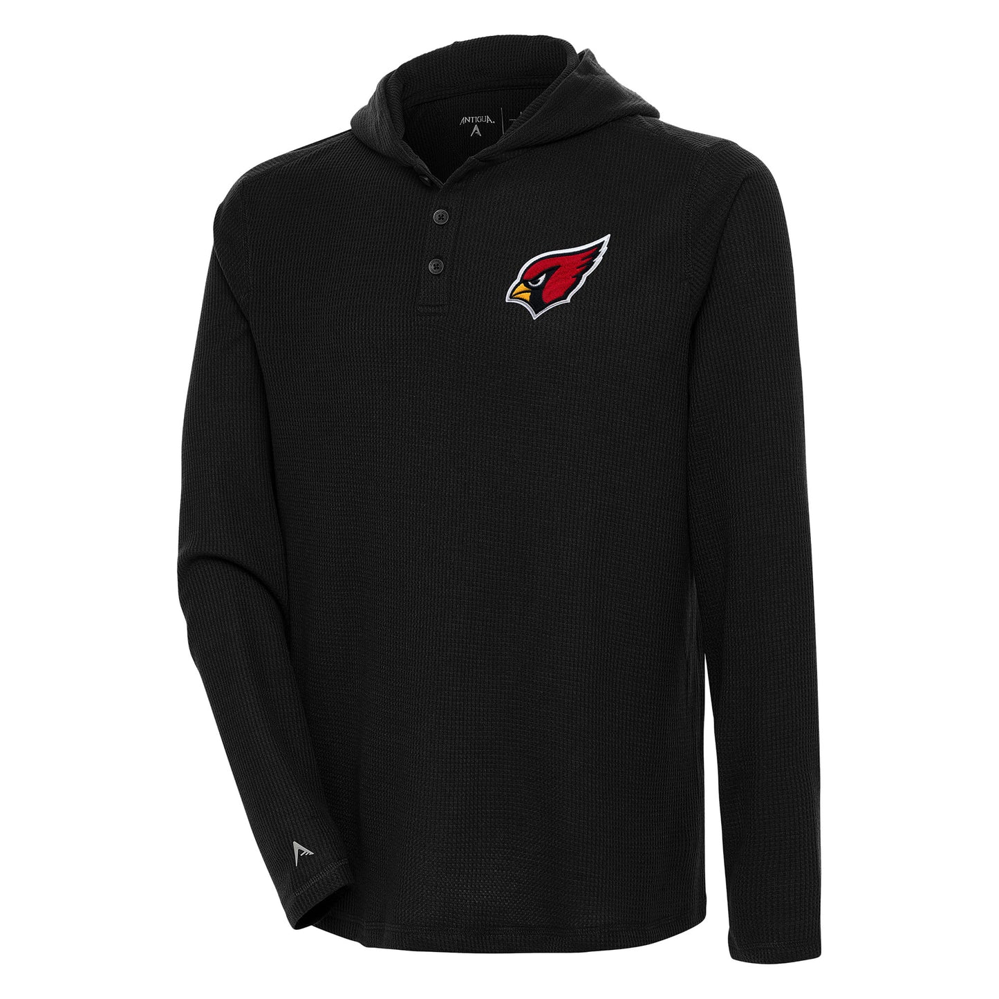 Men's Antigua  Black Arizona Cardinals Strong Hold Long Sleeve Henley Hoodie T-Shirt