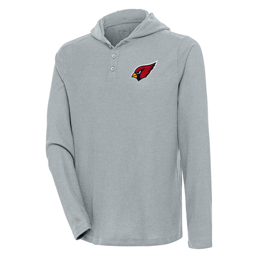 Men's Antigua  Gray Arizona Cardinals Strong Hold Long Sleeve Henley Hoodie T-Shirt