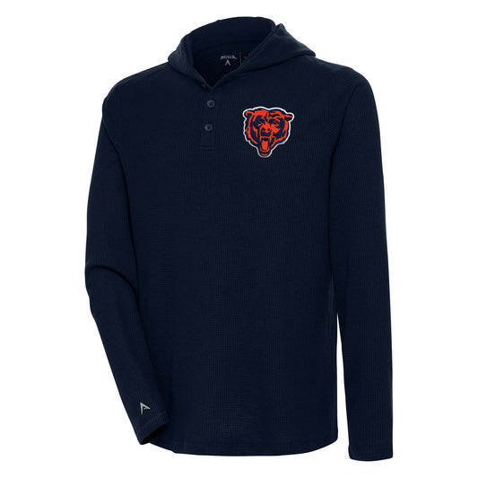 Men's Antigua  Navy Chicago Bears Strong Hold Long Sleeve Henley Hoodie T-Shirt