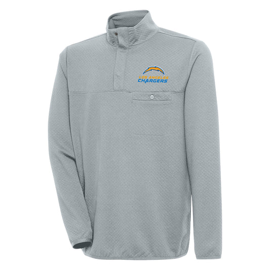 Men's Antigua  Gray Los Angeles Chargers Streamer Quarter-Snap Pullover Jacket