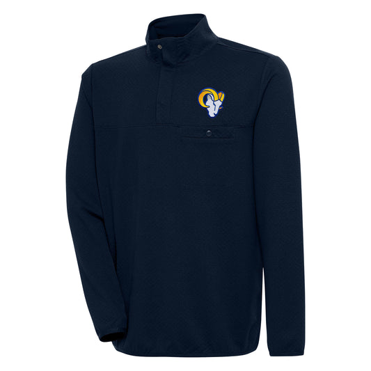 Men's Antigua  Navy Los Angeles Rams Streamer Quarter-Snap Pullover Jacket