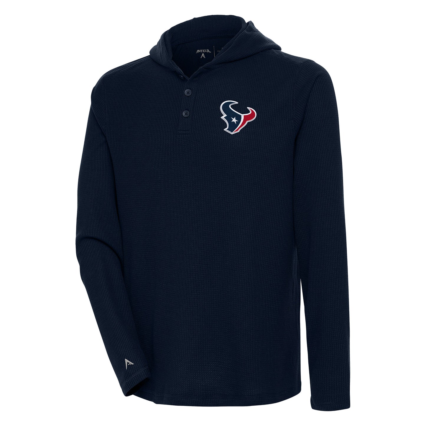 Men's Antigua  Navy Houston Texans Strong Hold Long Sleeve Henley Hoodie T-Shirt