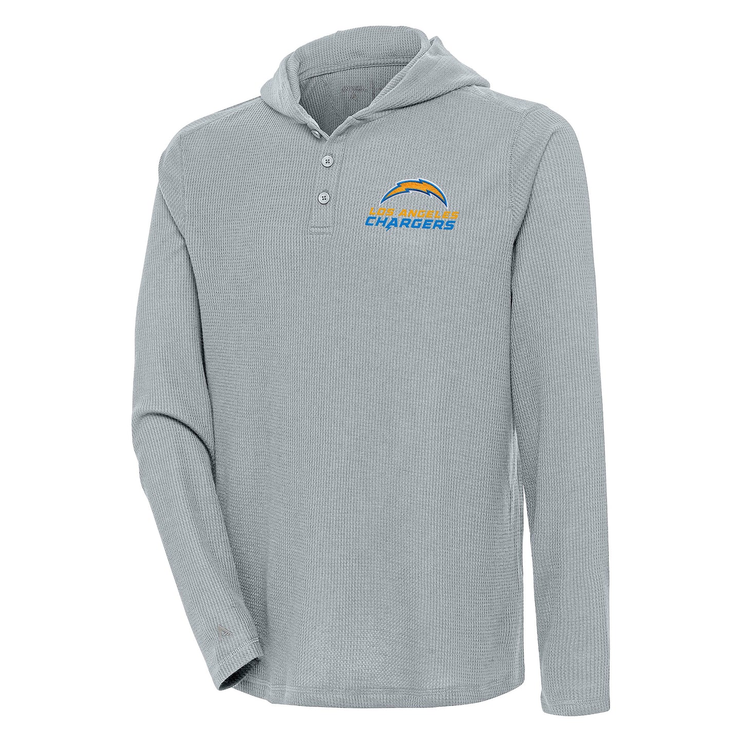 Men's Antigua  Gray Los Angeles Chargers Strong Hold Long Sleeve Henley Hoodie T-Shirt