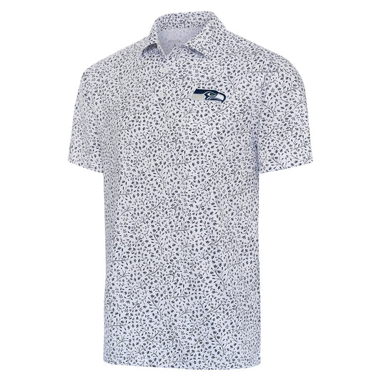 Men's Antigua White/College Navy Seattle Seahawks Motion Polo