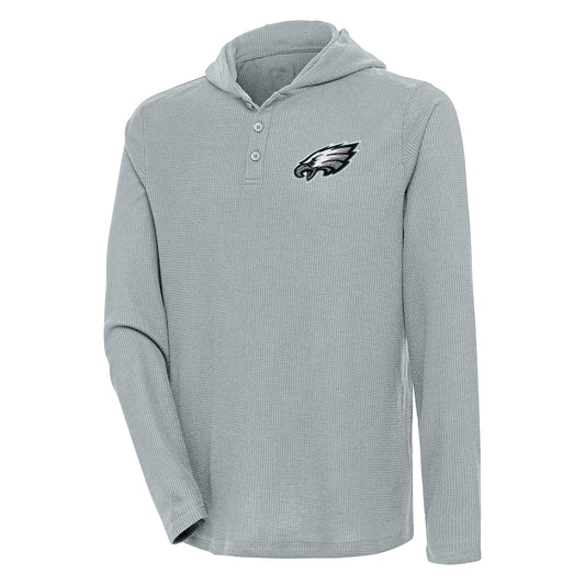 Men's Antigua  Gray Philadelphia Eagles Strong Hold Long Sleeve Henley Hoodie T-Shirt