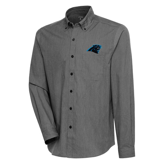 Men's Antigua  Black/White Carolina Panthers Compression Tri-Blend Long Sleeve Button-Down Shirt