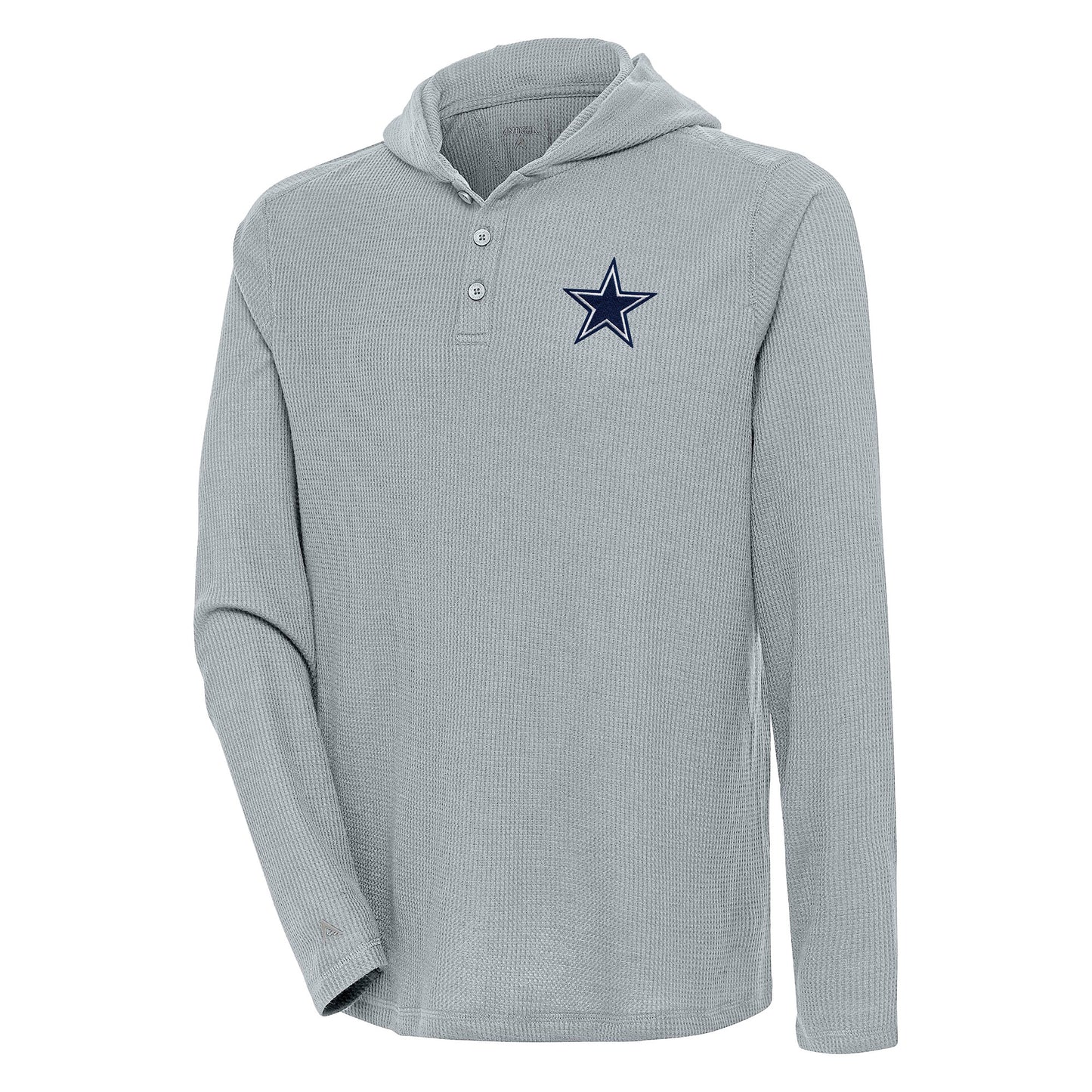 Men's Antigua  Gray Dallas Cowboys Strong Hold Long Sleeve Henley Hoodie T-Shirt