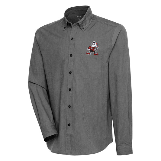 Men's Antigua  Black/White Cleveland Browns Compression Tri-Blend Long Sleeve Button-Down Shirt
