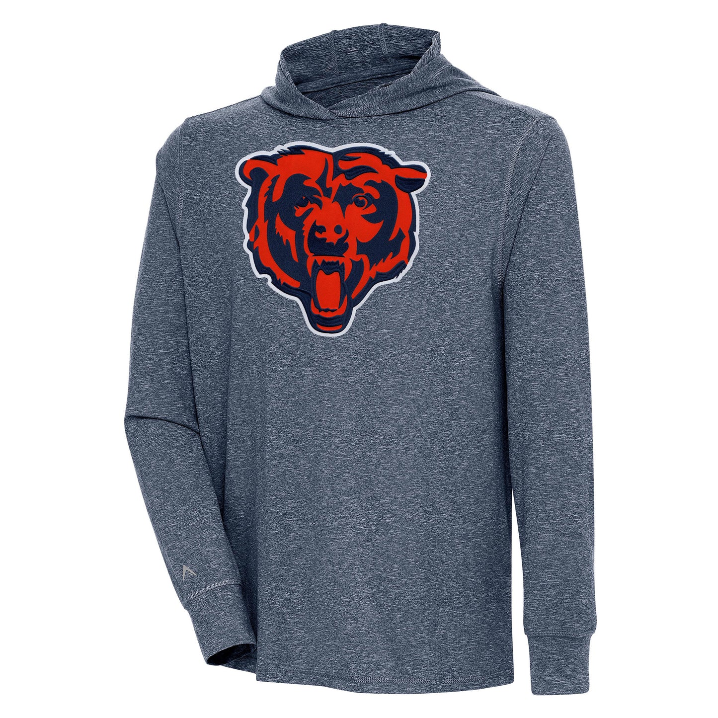 Men's Antigua  Heather Navy Chicago Bears Saga Long Sleeve Hoodie T-Shirt