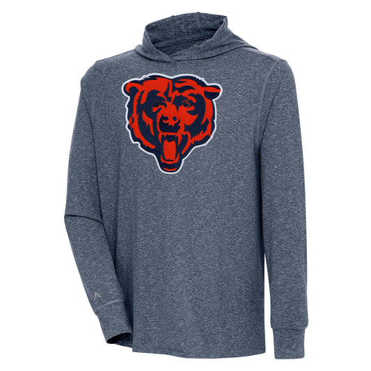 Men's Antigua  Heather Navy Chicago Bears Saga Long Sleeve Hoodie T-Shirt